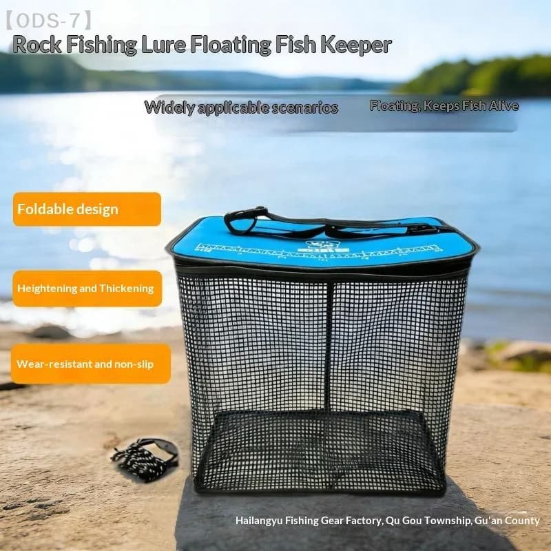 【ODS-7】Portable Foldable Fishing Net Basket Floating Fish Rack Bucket - Cage-Style Storage For Fishing Equipment 1PC【WO】