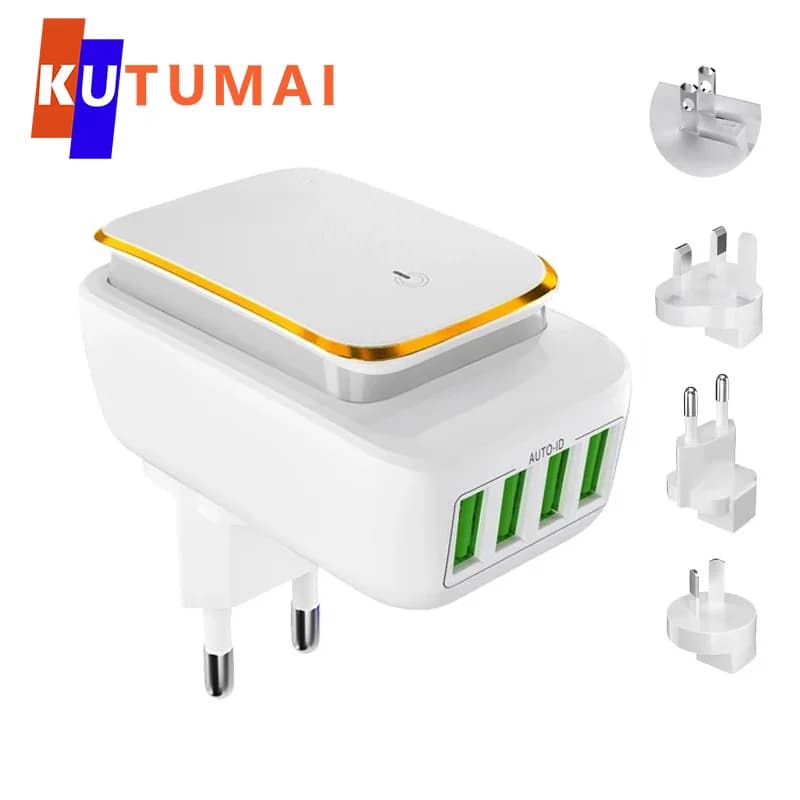 Caricatore da muro PD 20W con 4 porte USB con adattatore per luce notturna touch LED intelligente Ricarica rapida Spina UE AU UK per viaggi Home Office