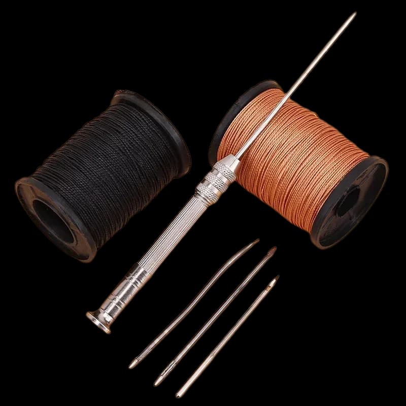 Kit di Cucitura in Pelle Fai-da-Te con Punzone e Ago con Manico in Rame, Set per Riparazione di Pelle, Tela, Tende e Scarpe, Filo in Nylon