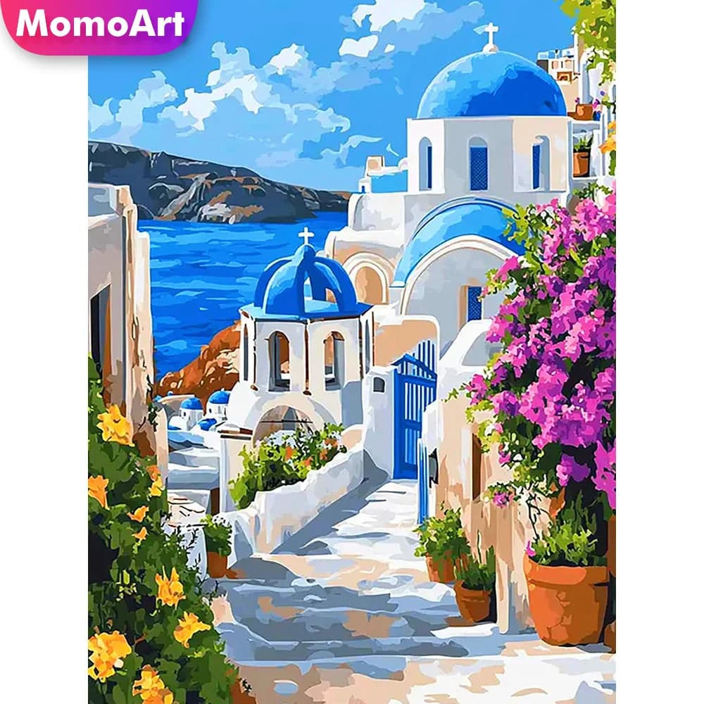 Momoart Diamond Mosaic Seaside Landscape Cross Stitch Art Painting House Pattern For Adults Beginners Embroidery Handmade Gift