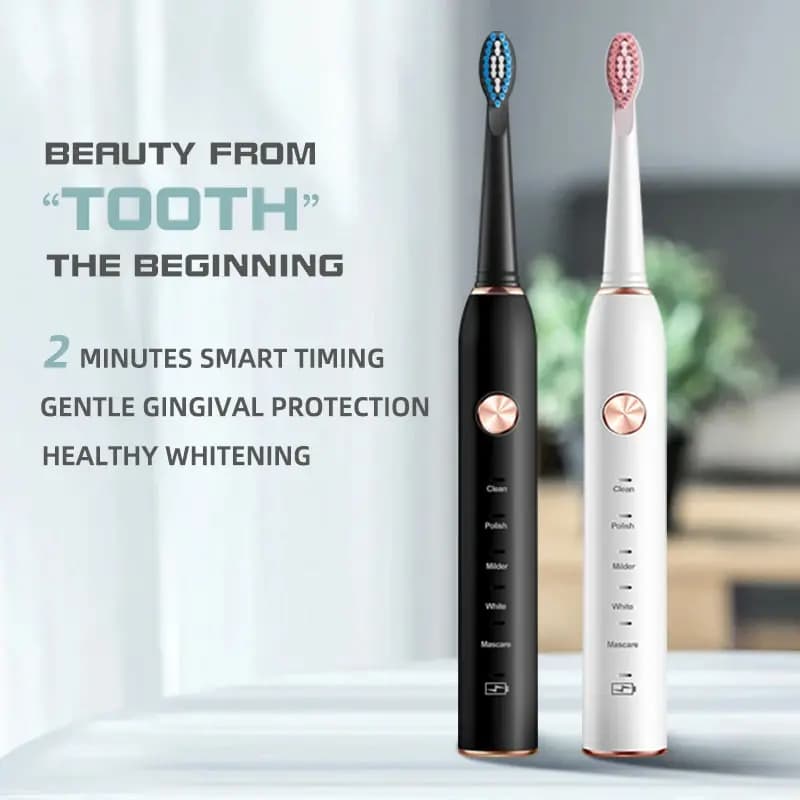 Jiansai black and white sonic electric toothbrush for male and female charging USB 5 mode IPX7 Sonic waterproof electric