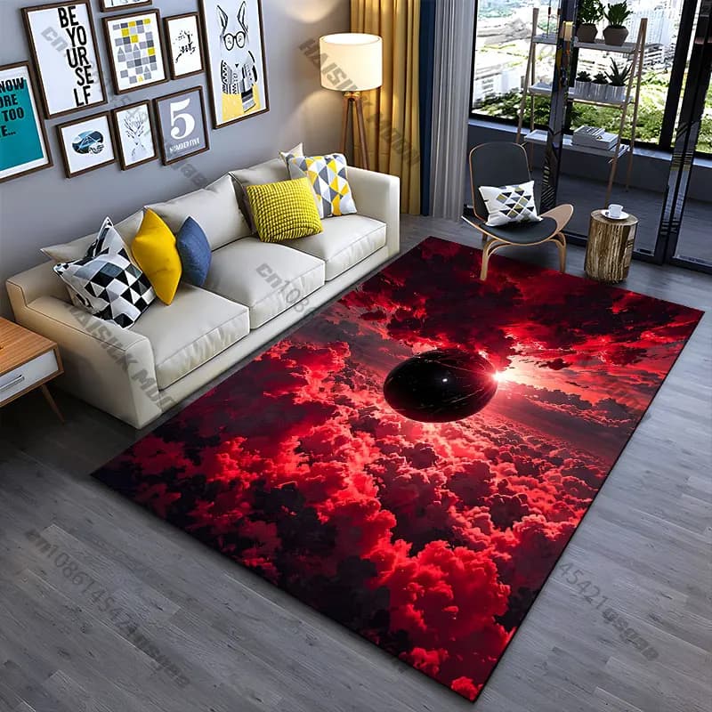 Tappeto con sfera nera e cieli surreali, tappeto da yoga, decorazione per soggiorno, tappetino per gattonare per bambini, tappetino per gioco