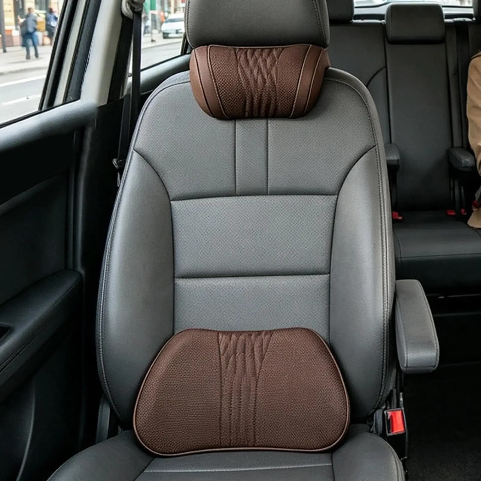 Car Seat Neck Pillow Breathable Universal PU Leather Foam Cushion for Women Men Driver Automotive Travel Office Chair SUV Truck