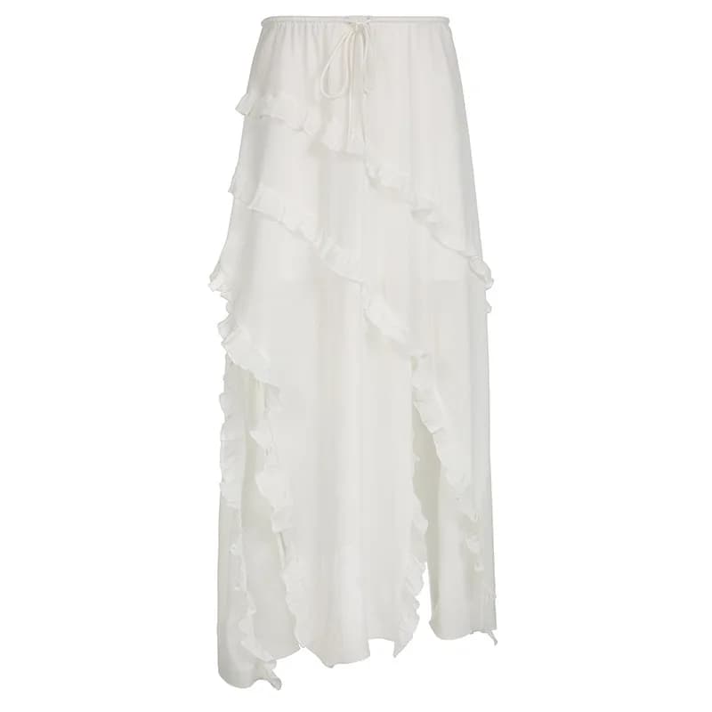 Elegant Gentle Split Uneven Hem Thin Pure Color Half-length Long Skirt Knitted Fabric Straight Cut Neutral Style Autumn 2025