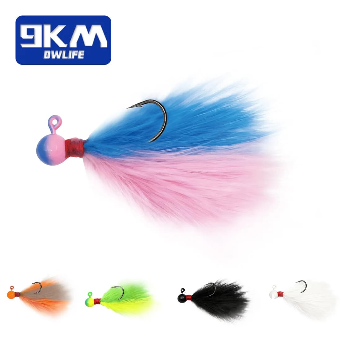 Kit di 5 esche Marabou multicolore da 9KM, esche da pesca legate a mano per crappie e trote, per acqua dolce e salata