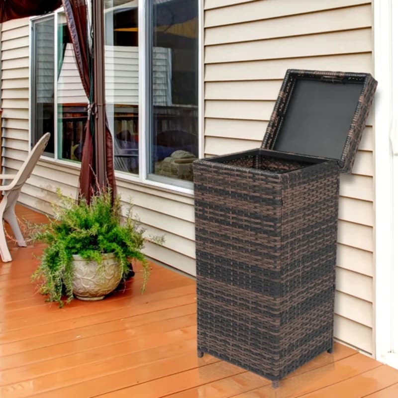 Con coperchio superiore Pattumiera in rattan con struttura in ferro Pattumiera intrecciata sfumata marrone Contenitore per rifiuti Contenitori per rifiuti multiuso