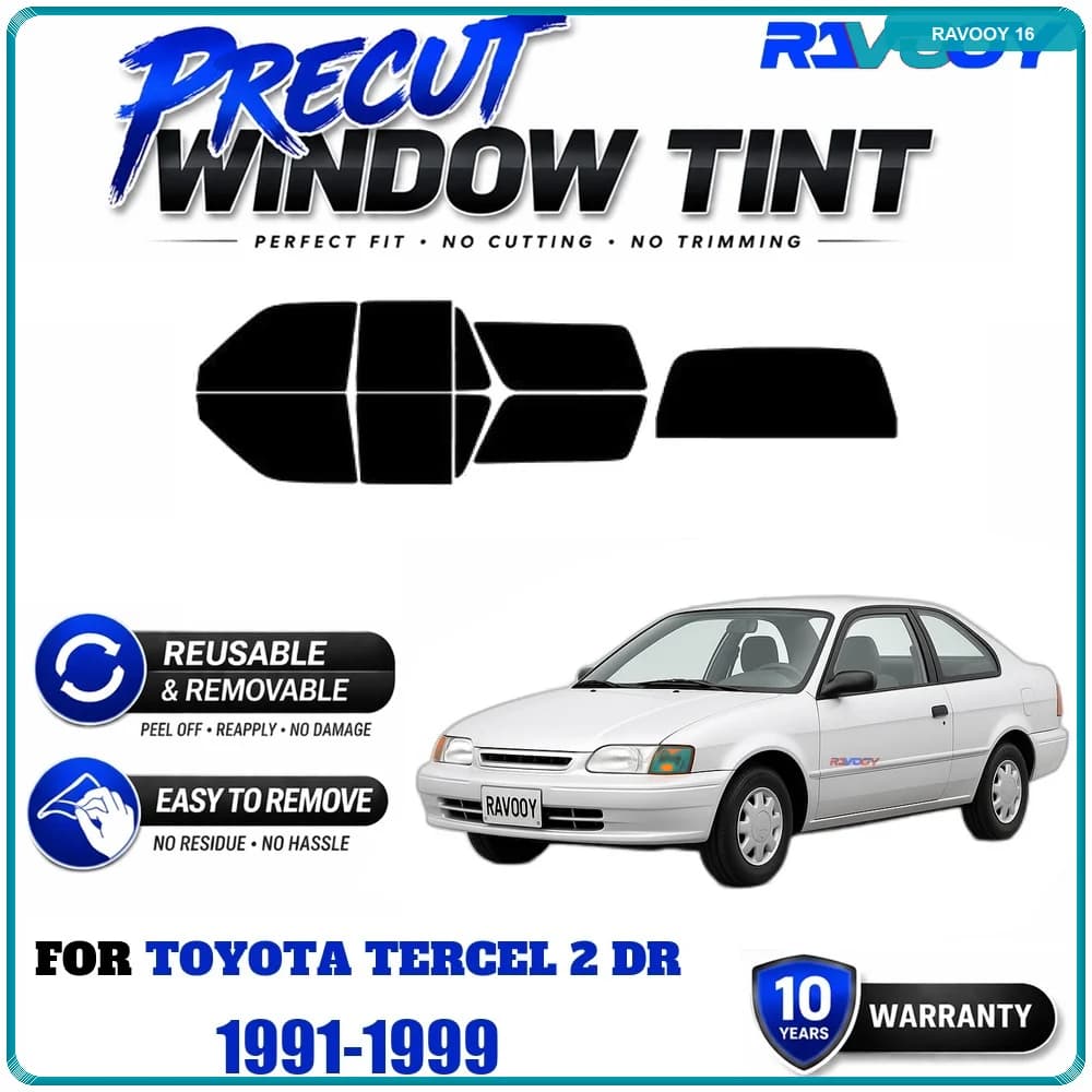 RAVOOY Precut Window Tint, Reusable Removable EPU Film, Custom Fit for Toyota Tercel 2 Dr 1991-1999, UV Heat Protection