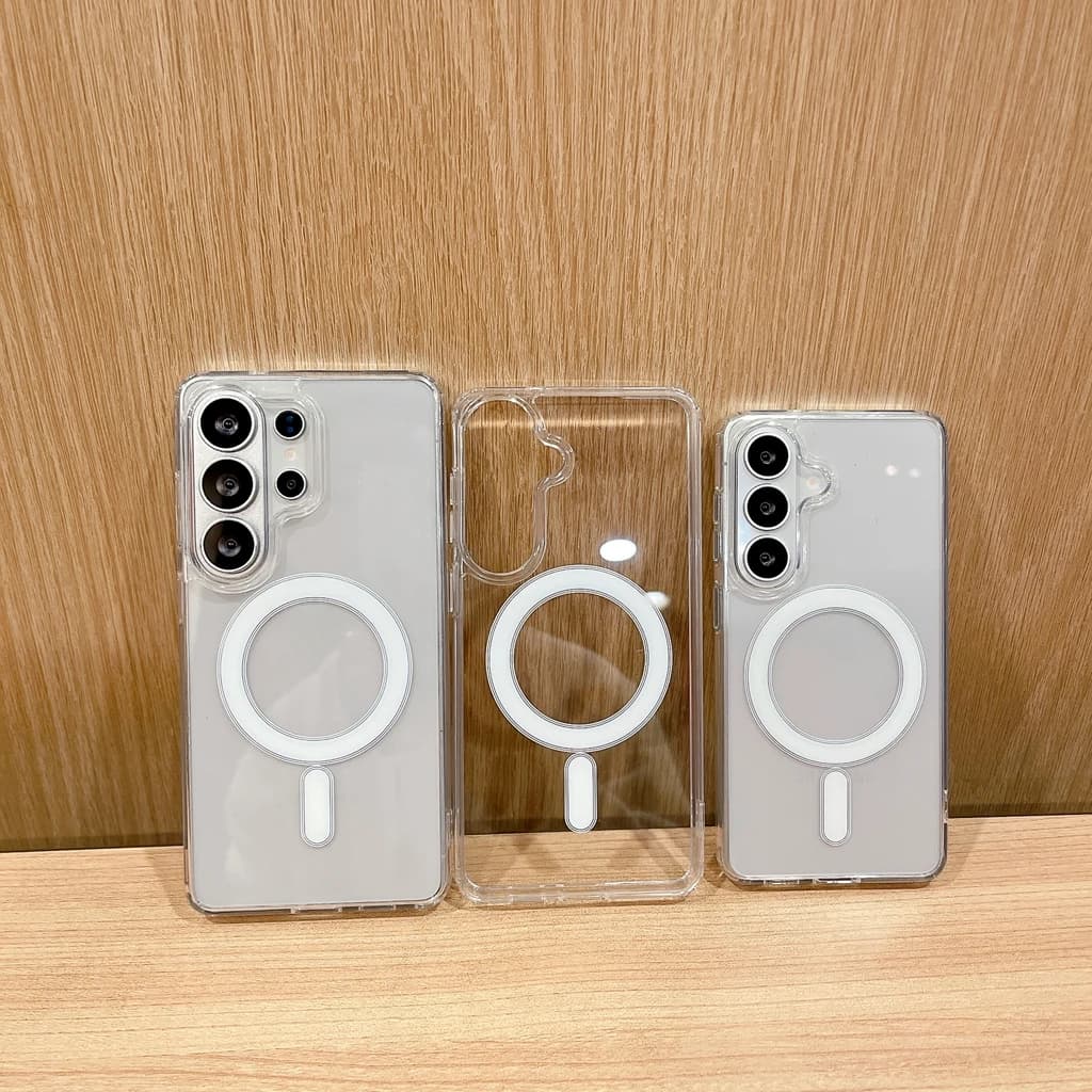 Transparent Minimalist Cover with Wireless Magnetic Charging and Shock Protection for Samsung Galaxy S26 S25 S24 Plus Ultra Edge FE