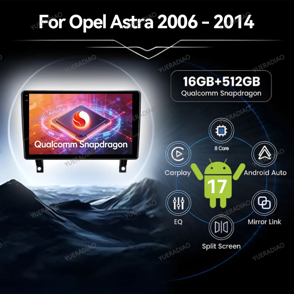 Autoradio Android 17 per Opel Astra H 2006-2014, Lettore Multimediale Stereo Video Qualcomm QLED BT 4G WIFI GPS NAVI 2DIN LTE 5G