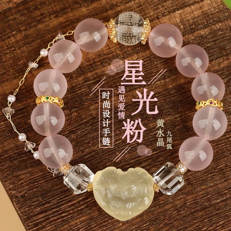 Bracciale da donna alla moda in stile Mozambico naturale Starlight Pink Heart a nove code