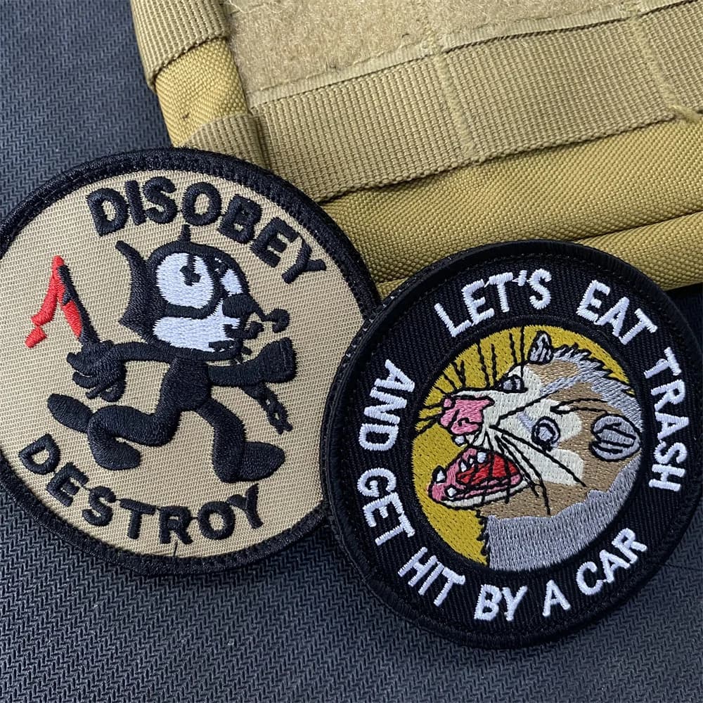 Tomcat Felix Cat Disobey Destroy Ricamo Morale Patch tattica consente di mangia spazzatura e colpire da un toppe per mouse per auto sui vestiti