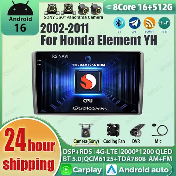 Android 15 Carplay Auto Qualcomm 2K QLED Schermo Lettore di autoradio per Honda Element YH 2002-2011 Multimedia Stereo BT DSP 4G WIFI