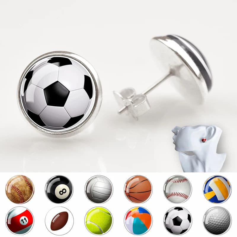 Orecchini da calcio personalizzati per donna Pallone sportivo Golf Biliardo Pallavolo Orecchini creativi placcati in argento Gioielli semplici da donna