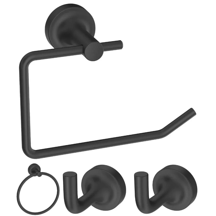 3-Piece Matte Black Bathroom Hardware Set Towel Ring Toilet Paper Holder and Robe Hook