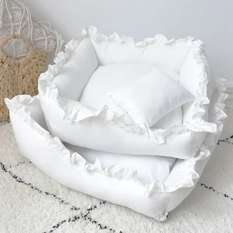 Pet Dog Lace Bed Cat Bed Cute Puppy Square Sleeping Cushion Bed Cat Sofa Warming Dog Nest con cuscino lavabile Pet Bed S ~ L