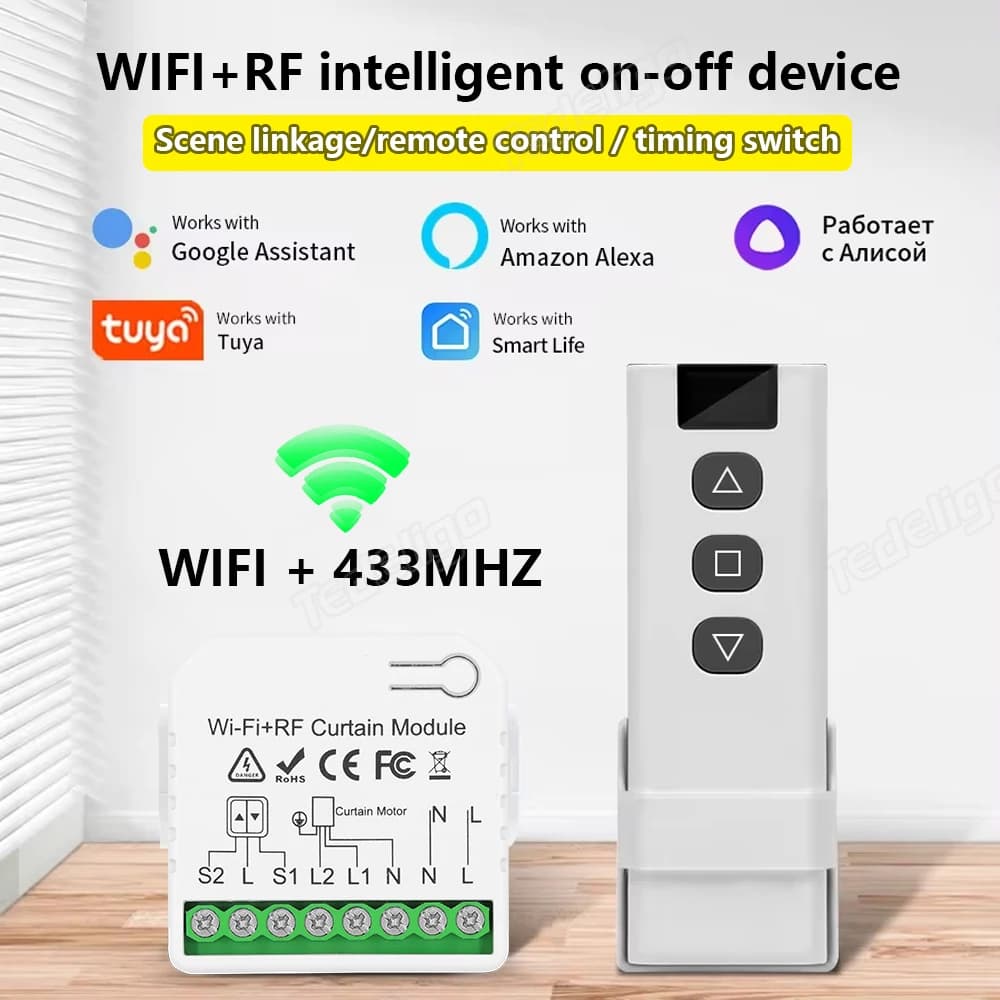 Tuya WiFi Smart Curtain Switch Tende a rullo Modulo otturatore con telecomando RF 433 MHz Funziona con Alexa Google Home Assistant