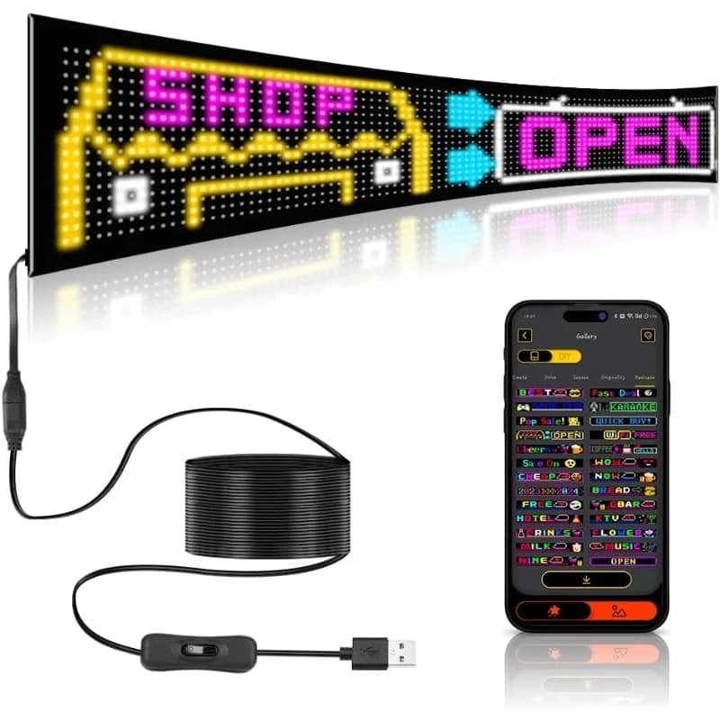 Insegna LED Programmabile a Scorrimento, Display Flessibile con Controllo Bluetooth tramite App, Testo Personalizzato, Modelli e Animazioni per Pubblicità in Negozi e Bar