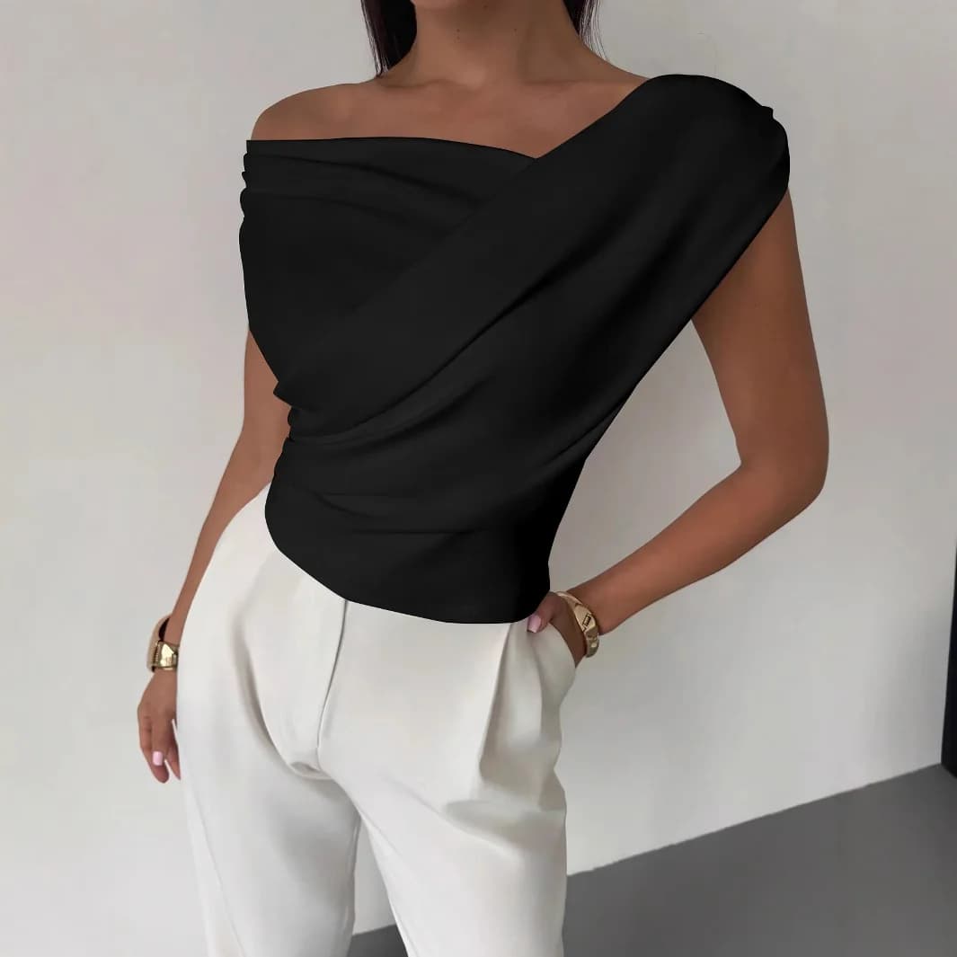 Summer Y2K Short Tank Top Elegant T Shirt Autumn Irregular Crop Tops Women Sleeveless Solid Casual Ruched Pleated Chic Tees