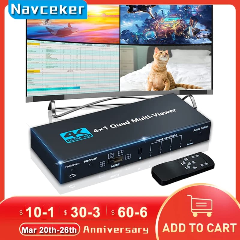 4K HDMI-compatible Multiviewer 4x1 1080P Quad Screen Multi Viewer HDMI Multi-Viewer Splitter seamless switcher with IR for PC