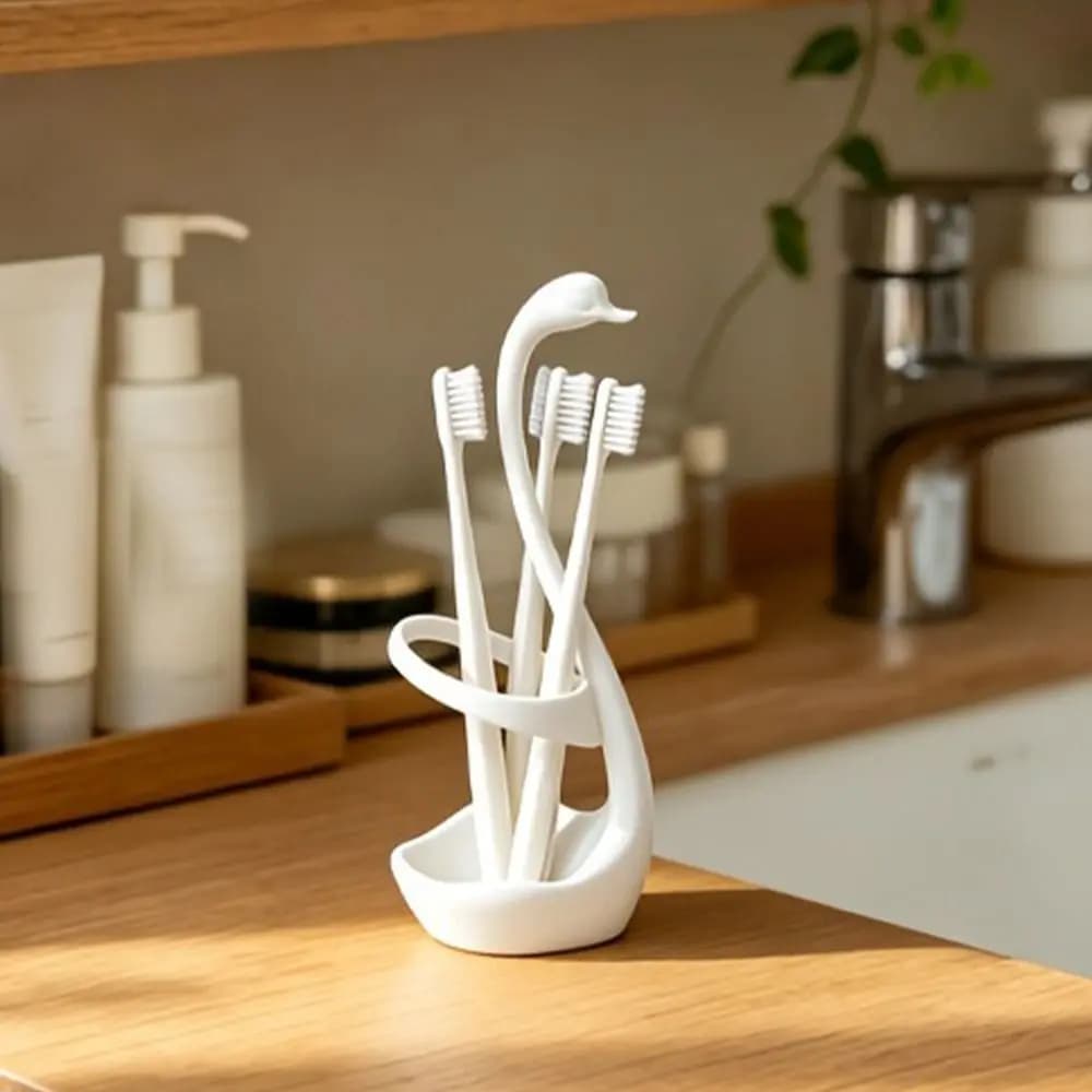 3D Printing Swan Toothbrush Holder Plastic Decorative Toothbrush Storage Rack Space Saving Stable Makeup Brush Shelf
