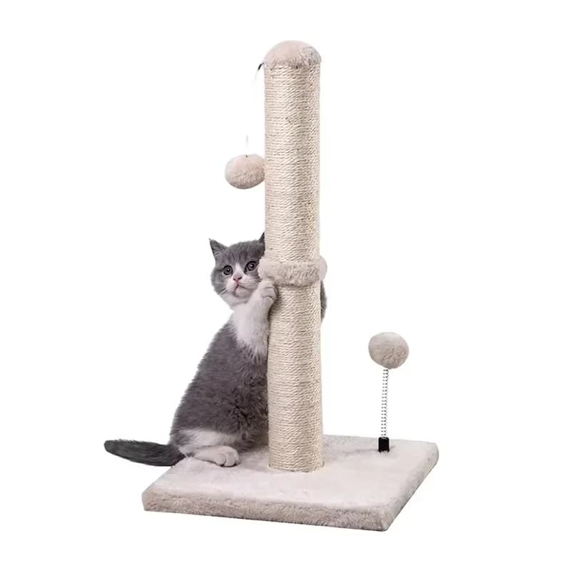 Modern Simple Cream Eco-Friendly Indoor Cat Tower Luxury Basic Cat Climbing Frame Sisal Strap Hanging Ball Cat Scratching
