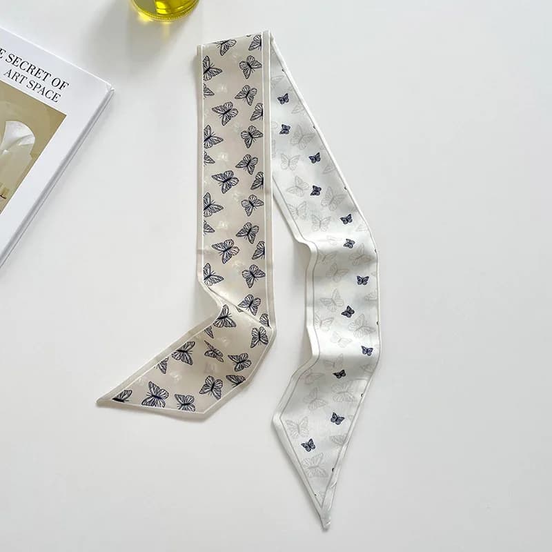 Fasce per capelli per donna Fascia per capelli Striscia lunga Sciarpa di seta piccola Borsa per cravatta per capelli versatile da donna Sciarpa decorativa a fiori Streamer