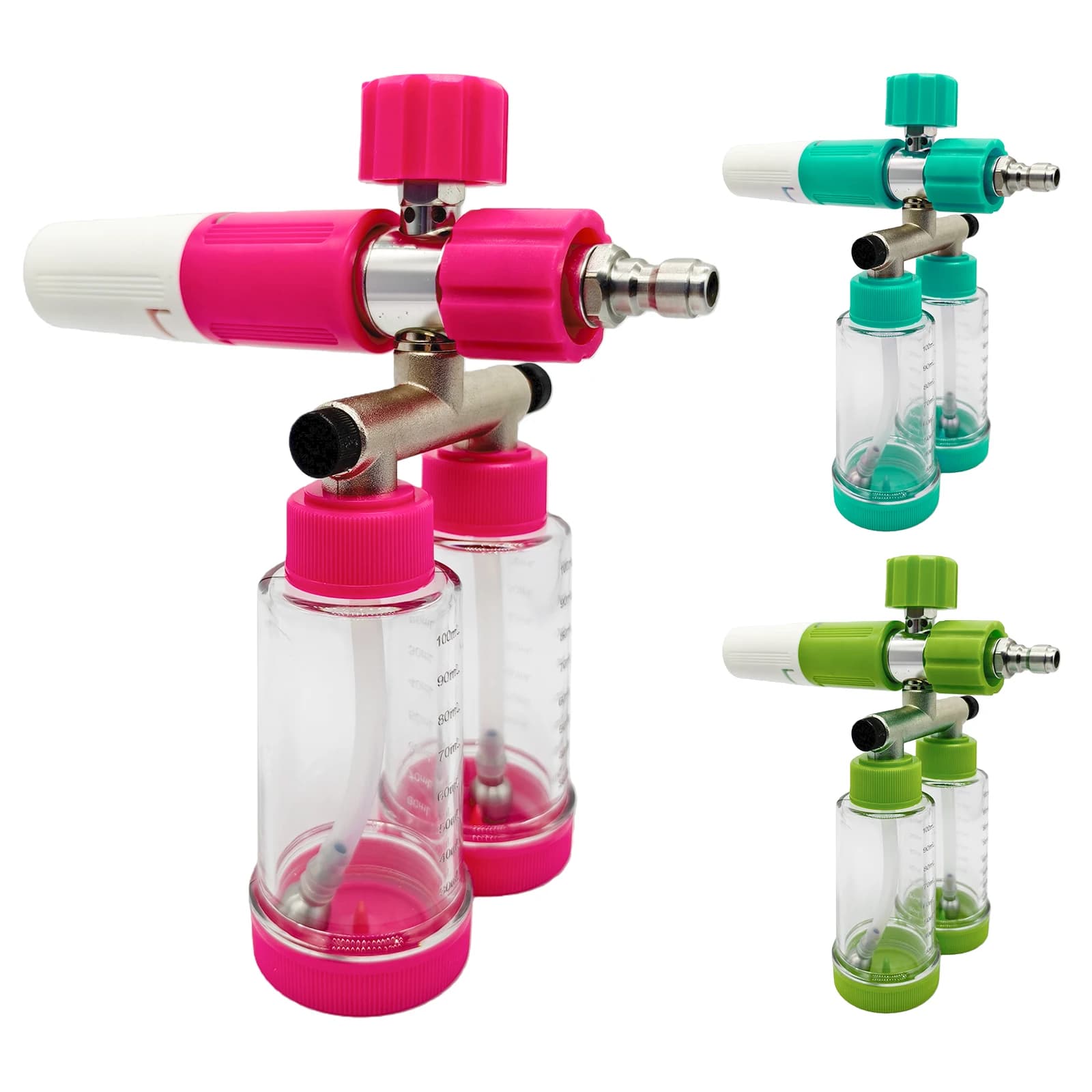 Spruzzatore di Schiuma per Lavaggio Auto a Doppio Serbatoio 100ML con Connettore Rapido da 1/4 di Pollice, Bottiglia Spray per Schiuma di Sapone Portatile, Strumento per Pulizia Domestica