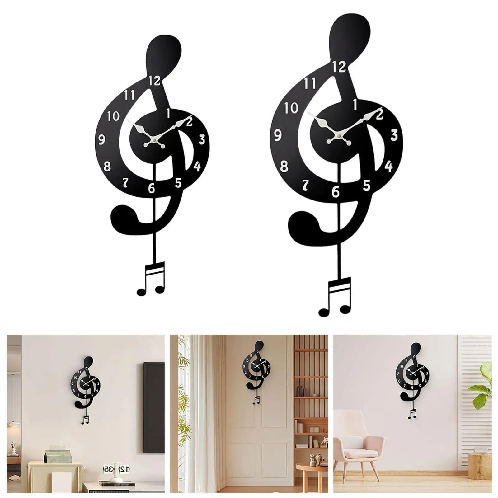 Modern Wall Clock with Music Notes in Acrylic, Decorative and Estetic, Silent, for Home, Office and Bedroom