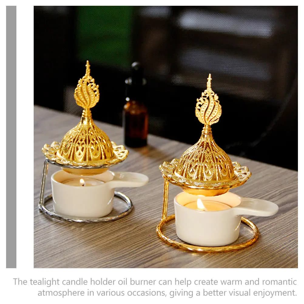 Bruciatore di Oli Essenziali in Ceramica Dorata, Diffusore di Aromi Romantico per Casa, Scaldacera per Tealight