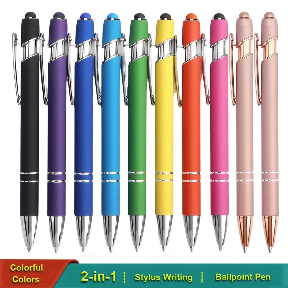 Penna a sfera da 5-10 pezzi con punta stilo, metallo, penna a sfera stilo 2 in 1 inchiostro nero da 1,0 mm per smartphone, tablet