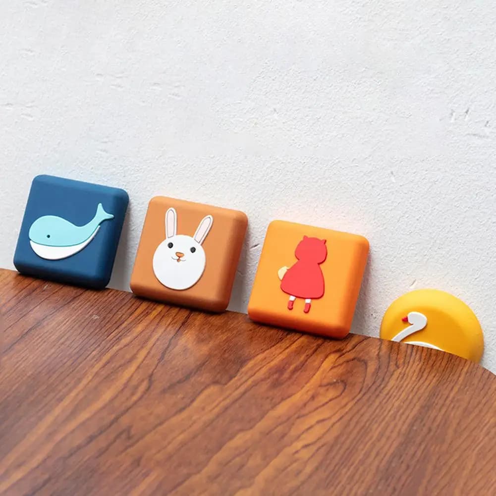 Wall Protector Pad Cartoon Door Stopper Wall Protector Self Adhesive Shock Absorbent Bumper Guard Quiet Round Square Handle