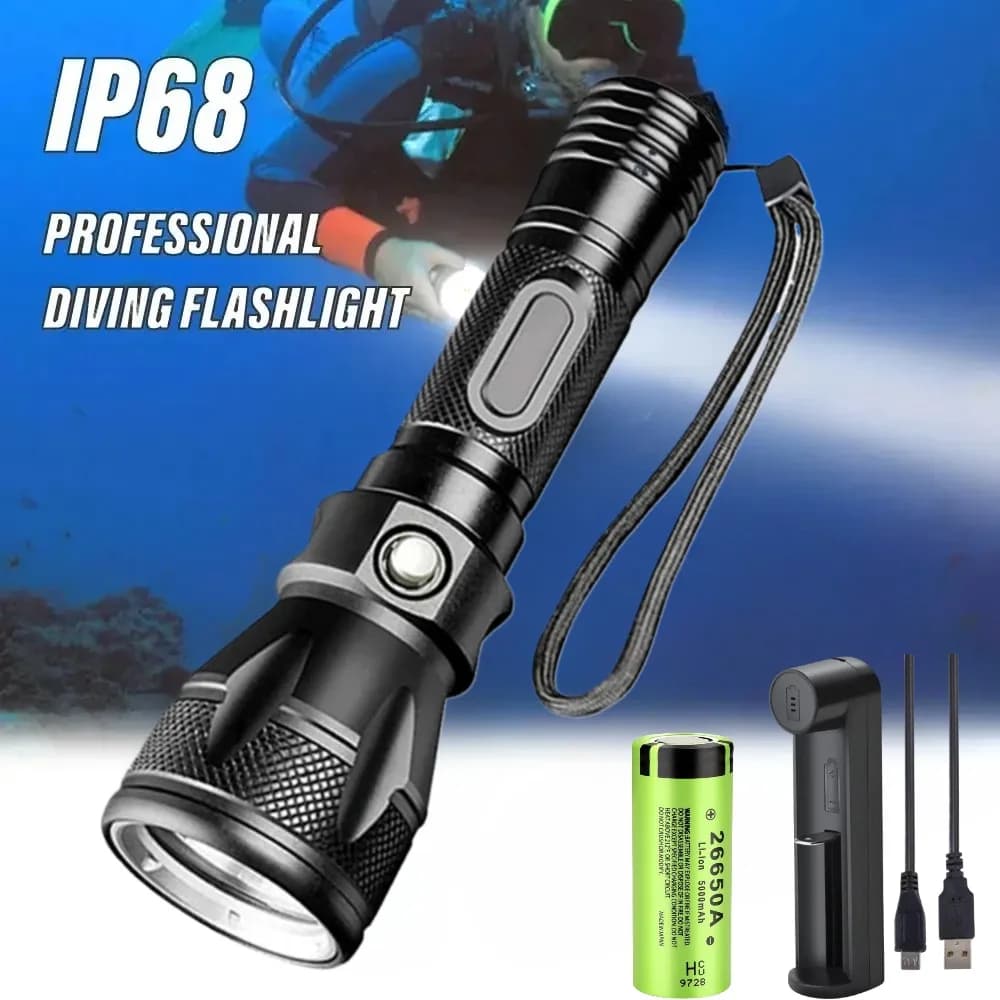 Torcia Subacquea Professionale a LED, Illuminazione Subacquea IPX8 Impermeabile, Lanterna di Emergenza per Immersioni Notturne