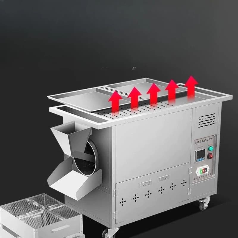 Macchina automatica multifunzione per frittura di castagne, arachidi, semi di melone e frutta secca, verticale.