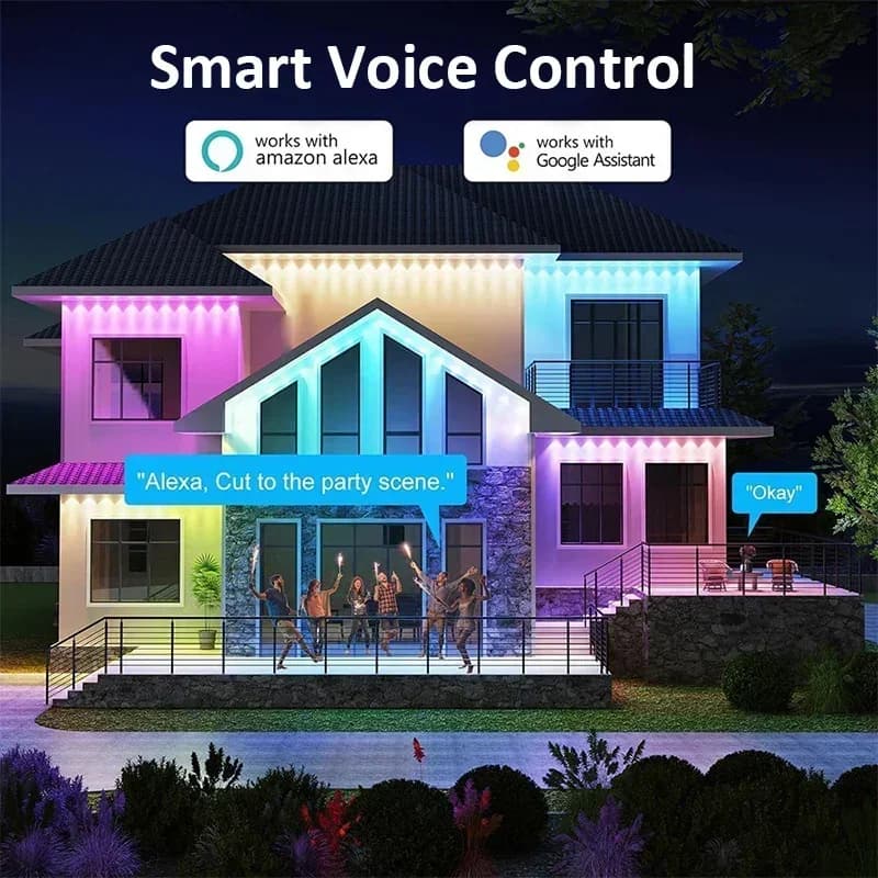 Luci Esterne Permanenti Smart RGBIC, Controllo Vocale APP Alexa Google, Impermeabili IP65 per Decorazioni Halloween e Natale