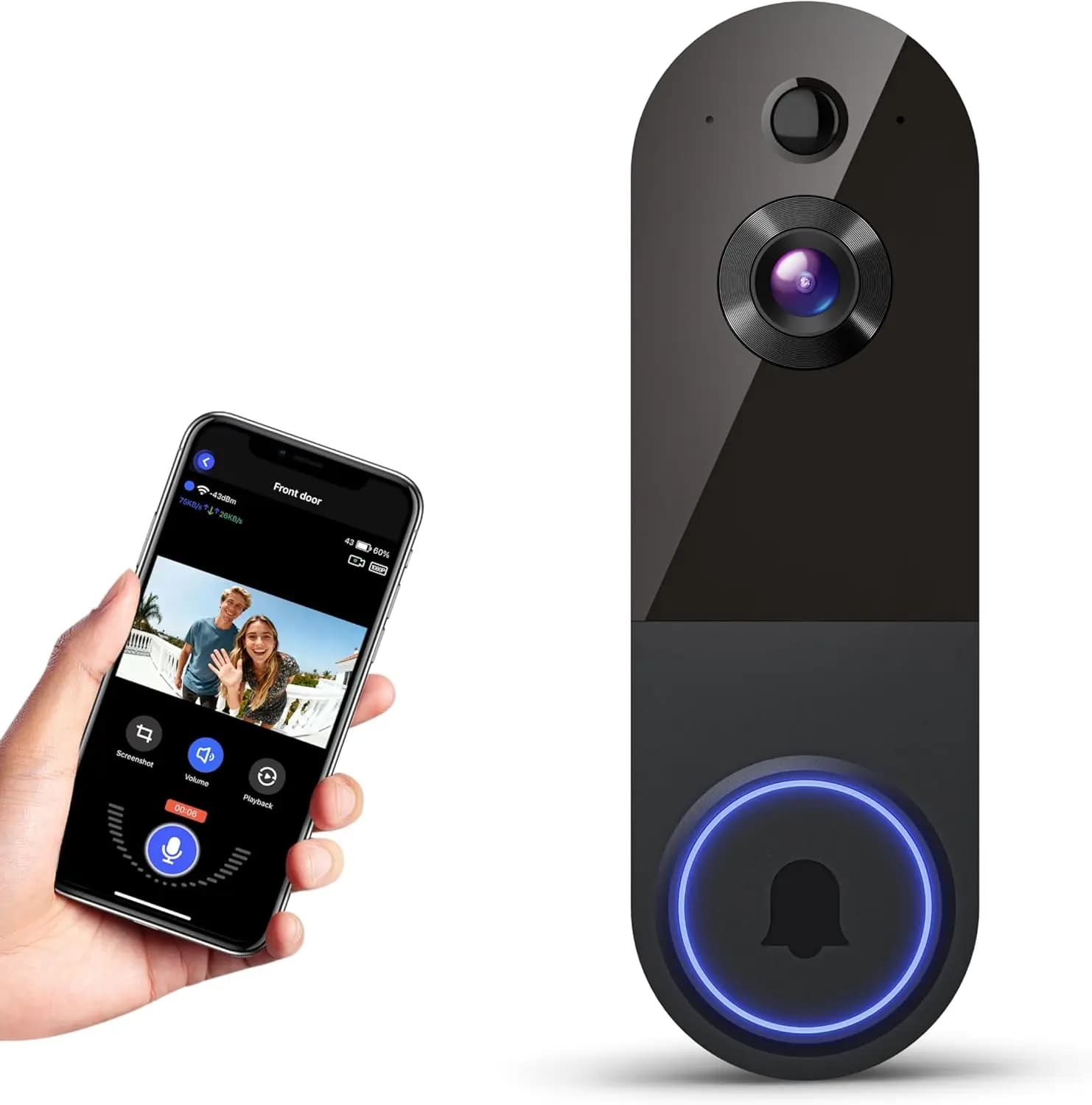 Campanello Video Wireless Wi-Fi con Visione Notturna, Audio Bidirezionale, Rilevamento Movimento AI, Archiviazione Cloud