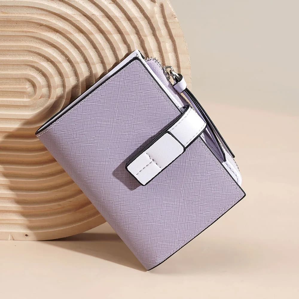 Block Color Women Clutch Leather Bag Simple Fashion Coin Purse Buckle Design Card Holder Passport Bag Portable Daily Wallet
