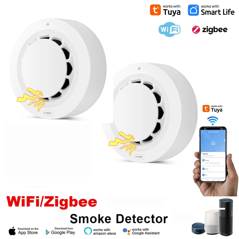 Tuya WiFi/Zigbee rilevatore di fumo sensore fotoelettrico allarme antincendio sistema di sicurezza della cucina di casa funziona con l'app Smart Life