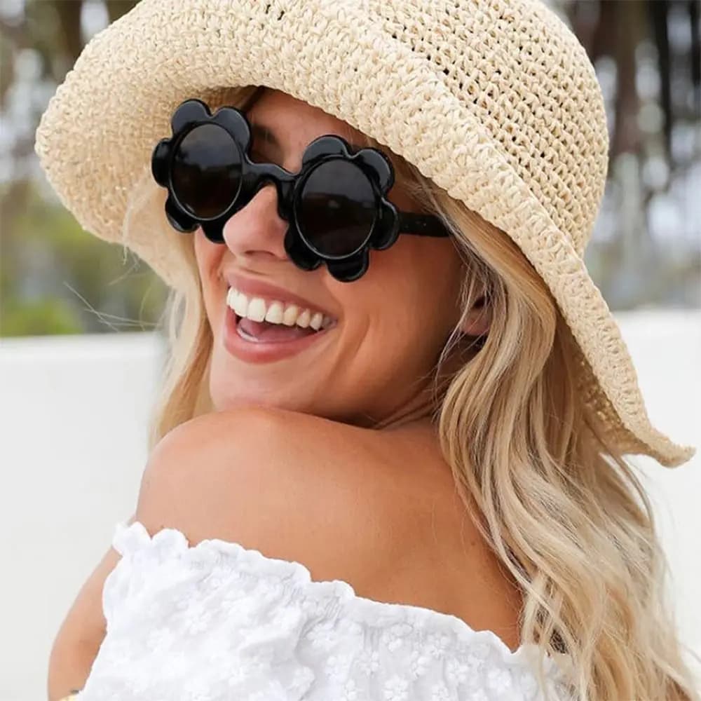 Divertenti occhiali da sole rotondi girasole protezione UV400 Y2K Flower Shades occhiali da sole per le donne