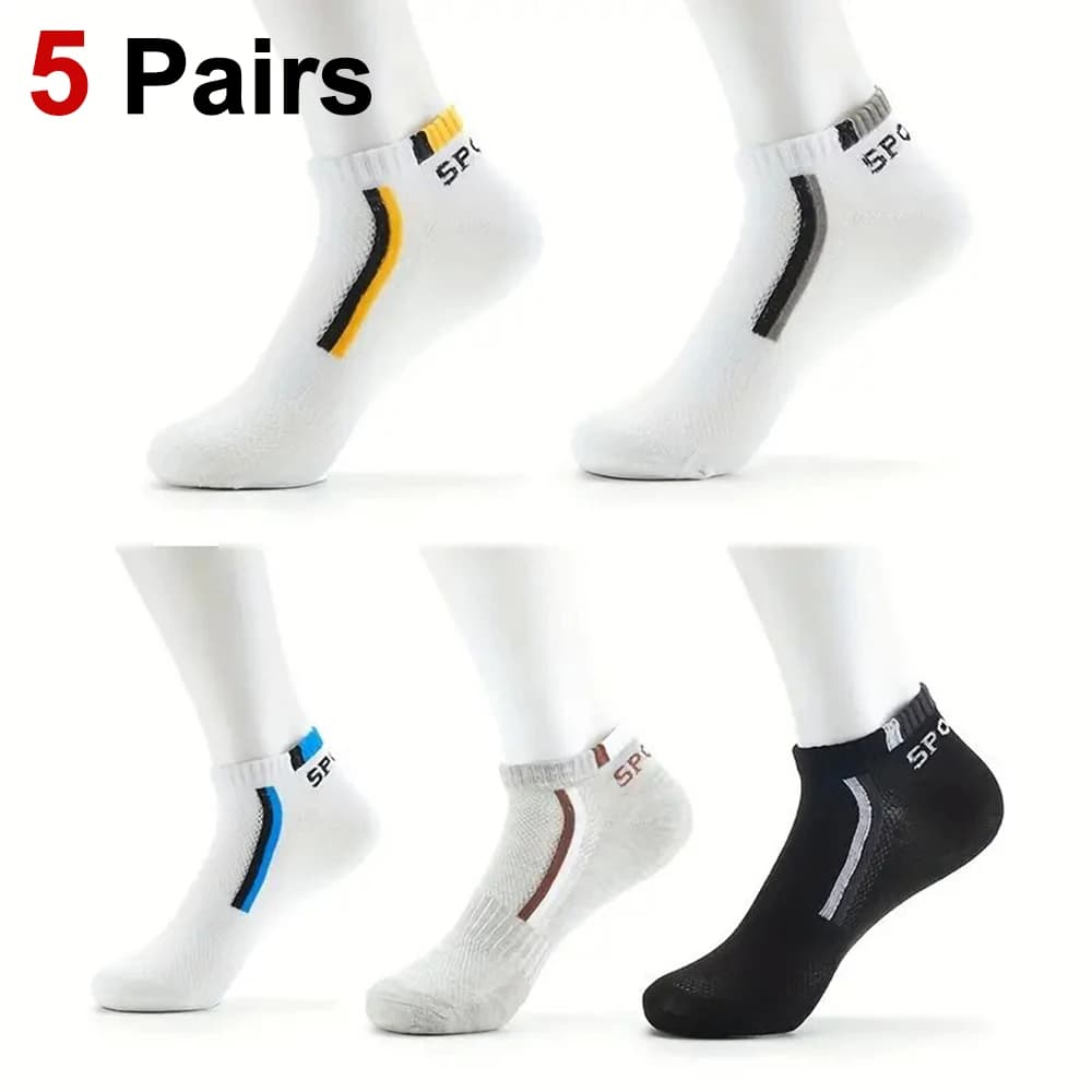 5 paia di calzini corti da uomo con strisce versatili alla moda che assorbono il sudore sono calzini casual morbidi e comodi traspiranti