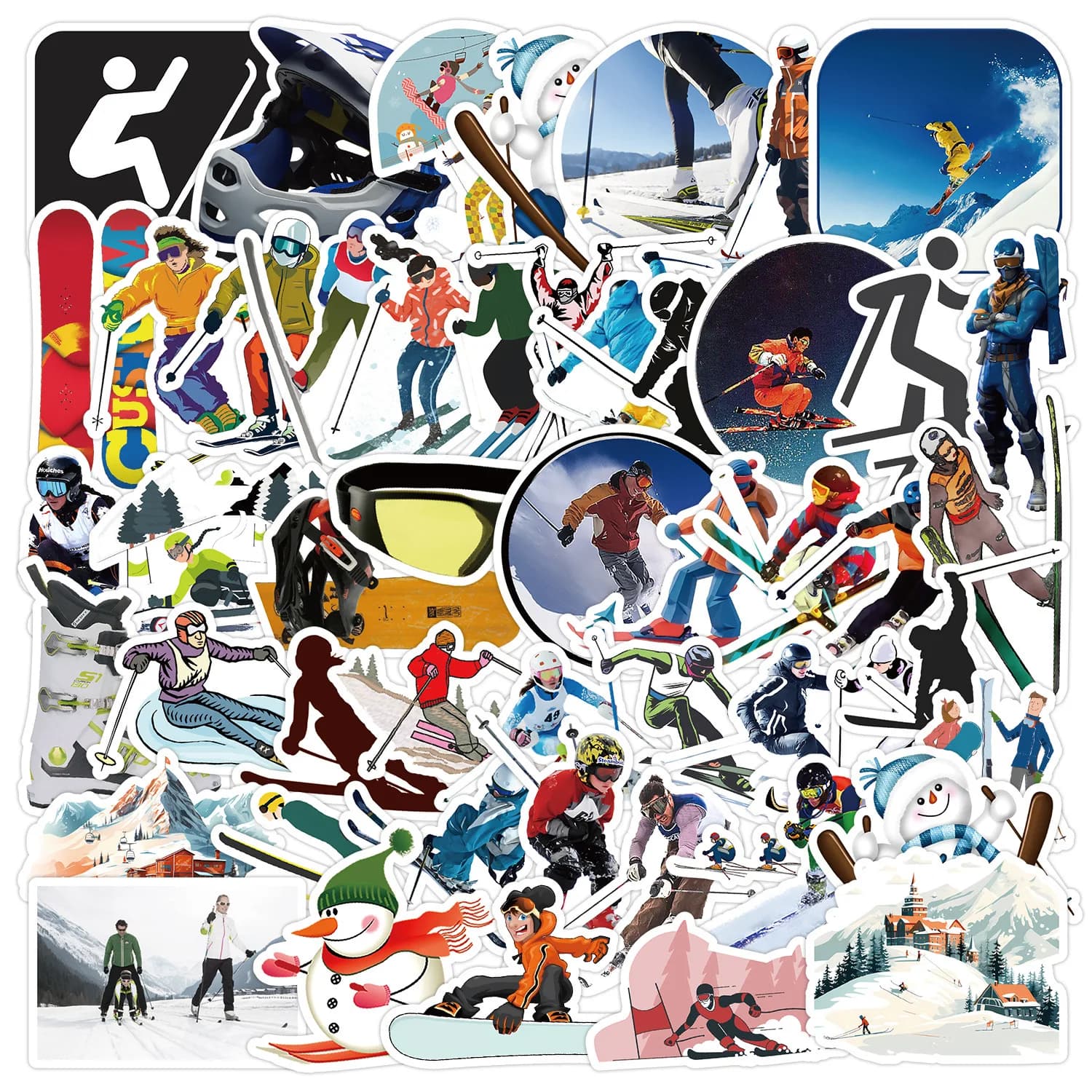 10/50pcs Fresco Sci Invernale Neve Montagna Adesivi Frigo Valigia Auto Laptop Snowboard Graffiti Sport Estremo Sci Decalcomanie Del Vinile