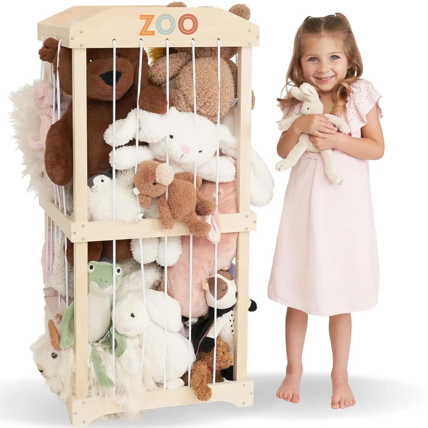 Grande Organizzatore in Legno per Giocattoli, Facile da Montare, Porta Peluche a Forma di Zoo per la Stanza dei Bambini