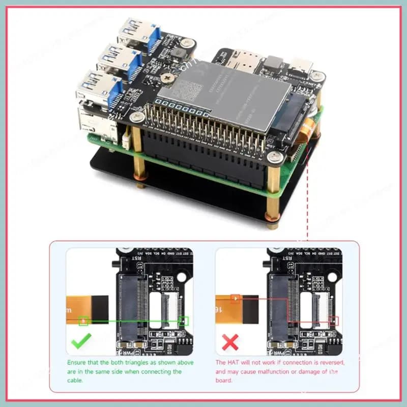 N94R Pcie at M.2 4G/5G and USB 3.2 HAT compatible with Simcom/Quectel 4G/5G modules, PCIe expansion card for Raspberry Pi 5