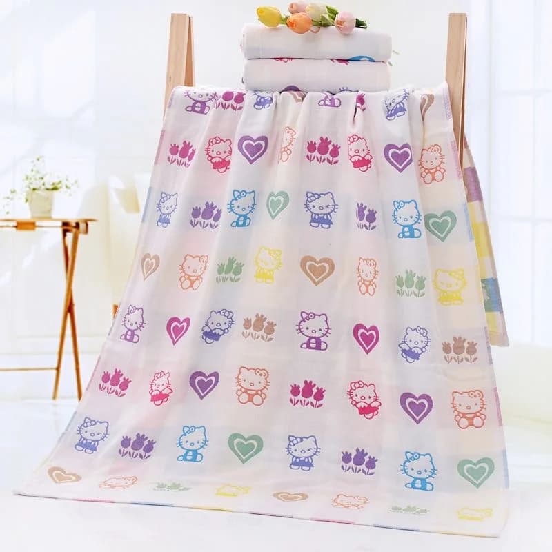 Asciugamano da bagno in cotone a 3 strati Hello Kitty, super assorbente, senza lanugine, per coppie, con disegni a cartoni animati, essenziale per casa e viaggi