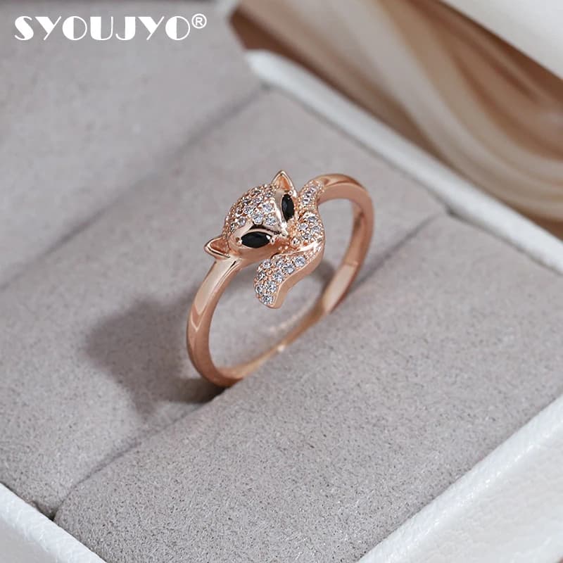 SYOUJYO 585 anelli di volpe carini Color oro rosa per le donne accessori moda per feste di anniversario zirconi naturali anelli pavimentati pieni regali