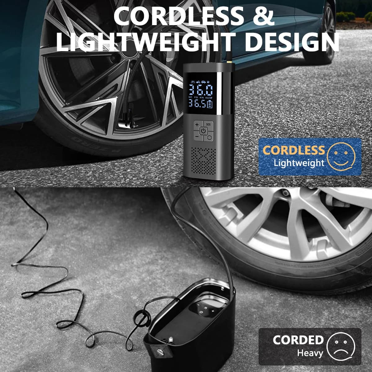 Cordless Air Compressor,Auto-Off, LED Display for Car, SUV, Truck, Motorcycle, Bike Tire Inflator Accurate Pressure Air Pump
