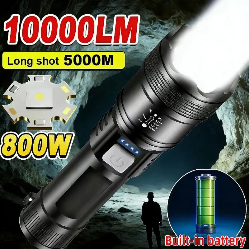 Luce tattica ultra luminosa da 5000LM Batteria incorporata Potenti torce a LED P70 Faretto di emergenza Zoom telescopico Flash Light