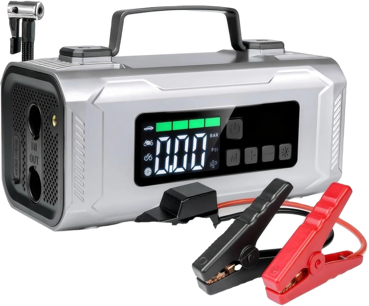 Avviatore di emergenza multifunzionale 4 in 1 con compressore d'aria per auto Alimentatore di emergenza Luce a LED con avviamento per schermo digitale