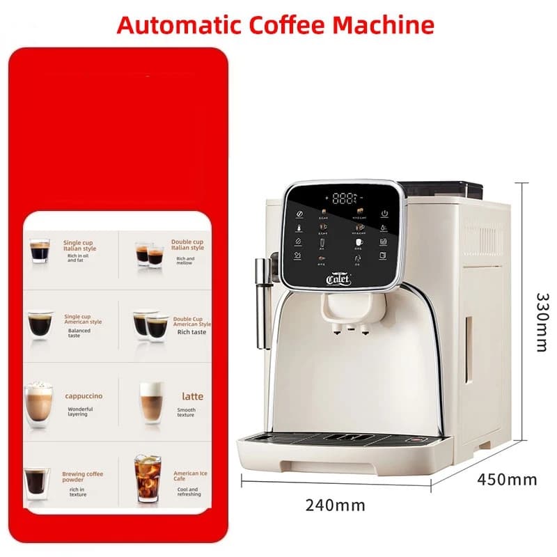 M7 Automatic Coffee Machine 19Bar Espresso Maker Auto Milk Frother One-Touch for Cappuccino Latte Built-in Grinder