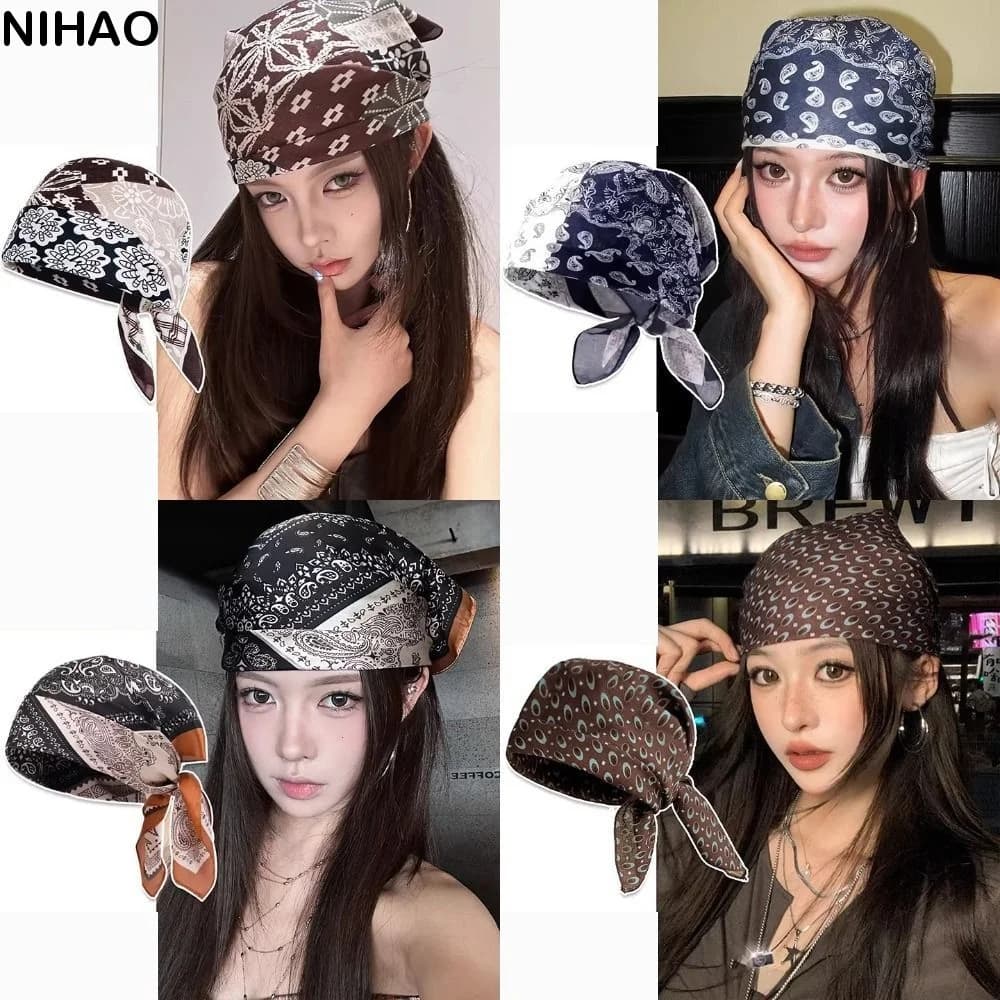 Sciarpa Y2K con stampa floreale a cachemire, sciarpa quadrata piccola con forme geometriche per ragazze, fascia per capelli Hip Hop, sciarpa in seta con stampa leopardata, da spiaggia