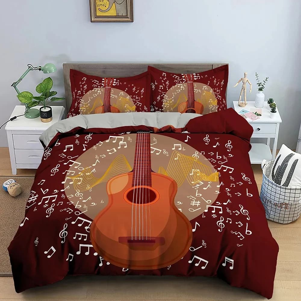 Twin King Rock Music Note Cover Set of bed linen for electric guitar in microfiber style Grunge for teenage children